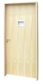 Porta radiológica com visor plumbífero completa - de figueira branca e batentes de madeira